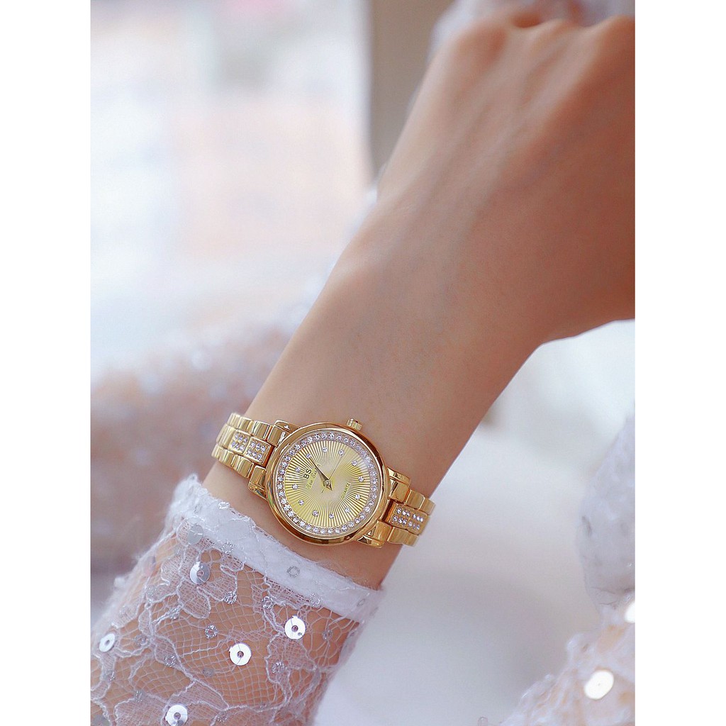 Đồng hồ nữ dây kim loại, đồng hồ nữ chính hãng BEE SISTER đính đá cao cấp sáng bóng, siêu sang, không thấm nước