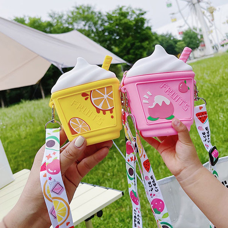Túi Đeo Chéo Hình Cây Kem Bằng Silicon Dễ Thương Phong Cách Hàn Quốc Cho Bé Gái