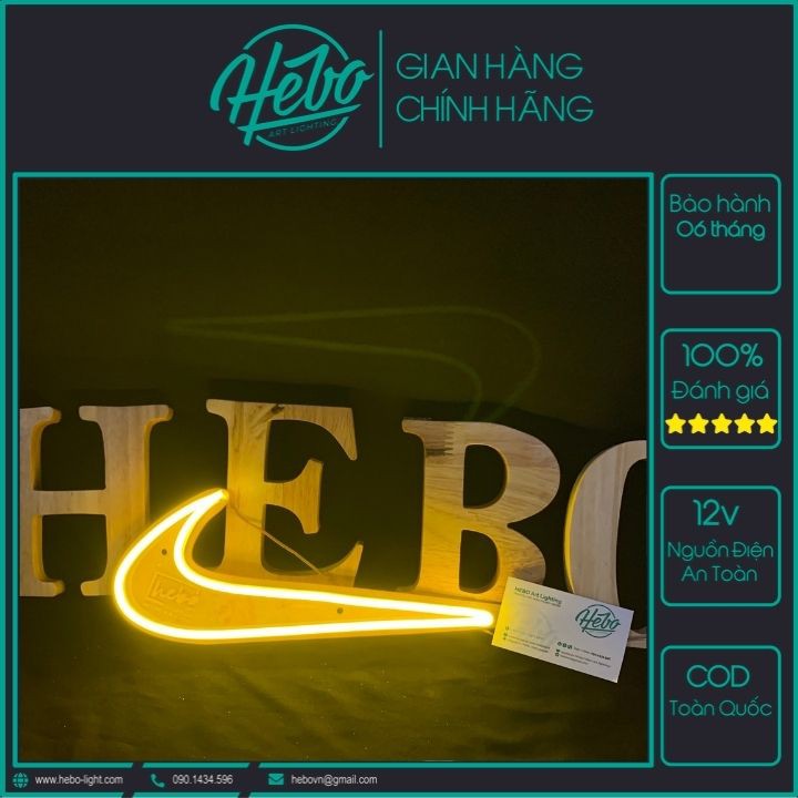 Đèn Led neon cho hình logo Nike | Decor phòng ngủ | Đèn ngủ để bàn | Quà Tặng Cực Chất - HEBO Art Lighting