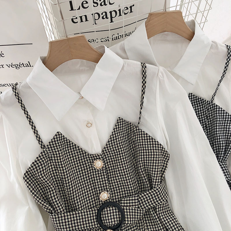 IELGY Áo Sơ Mi Giả Hai Mảnh Màu Sắc Tương Phản Thời Trang Mùa Thu Cho Nữ