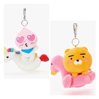 [Apeach Ryan Kakao friends] móc khoá gấu bông đào cưỡi thiên nga/ rian cưỡi hạc mặc đồ bơi chính hãng còn tag