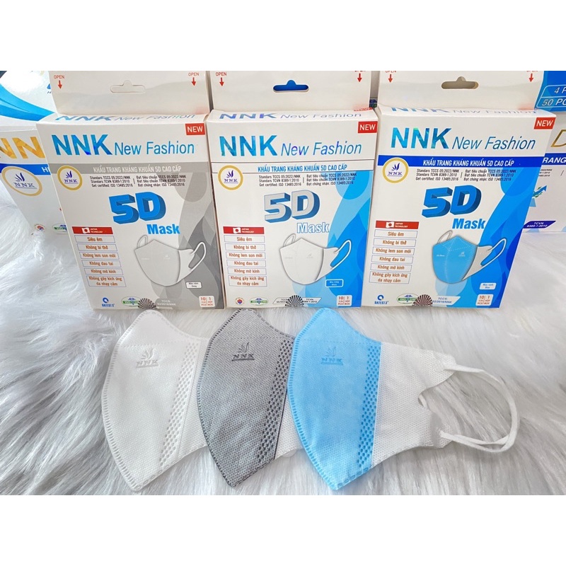 Khẩu trang 5D Thun NNK/PT mask CÓ KHÁNG KHUẨN. Hộp 10 cái