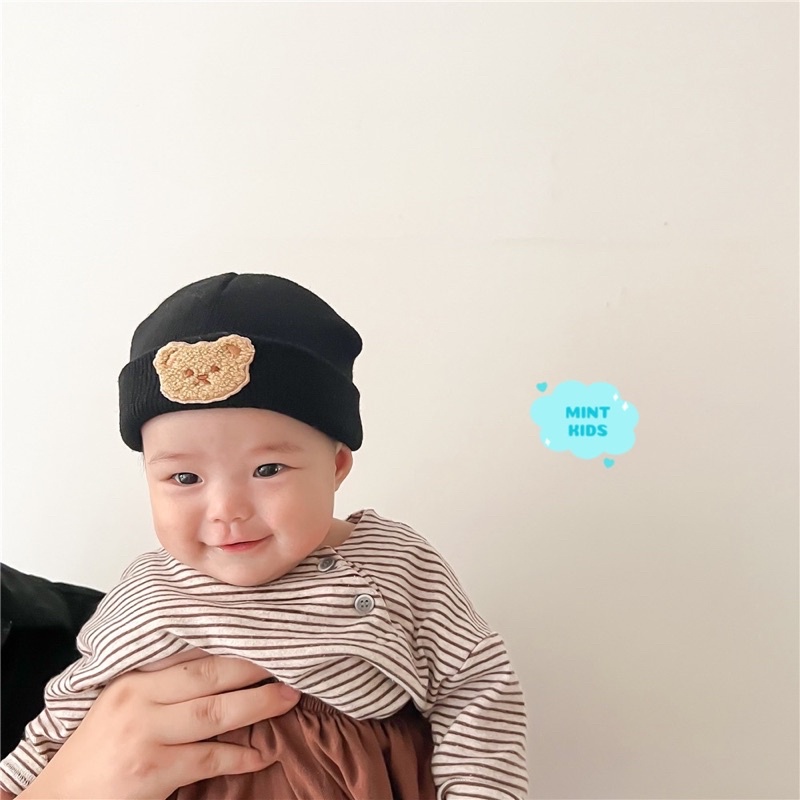 Mũ len cho bé 3 tháng đến 3 tuổi hình gấu đáng yêu phong cách Hàn Quốc