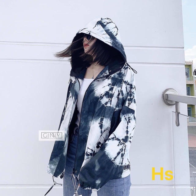 Áo khoác gió dù có mũ loang màu đá 1 lớp