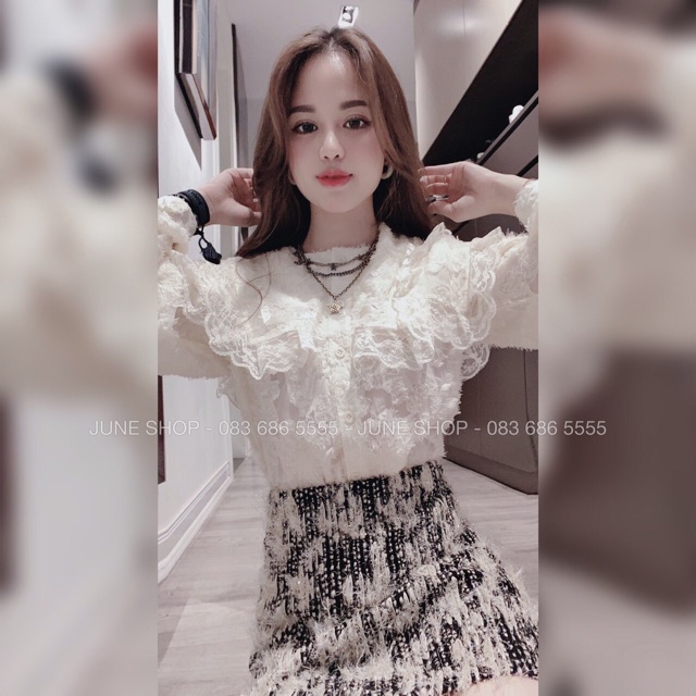 SET ÁO SƠ MI CỔ BÈO MIX CHÂN VÁY LÔNG HOT HIT❌HàngL1❌