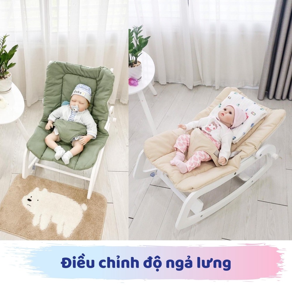 Ghế bập bênh gỗ Pier 0825 - Ghế rung cho bé Pier 3 giai đoạn Bọc Đệm - Dùng được cho trẻ sơ sinh - Gấp gọn