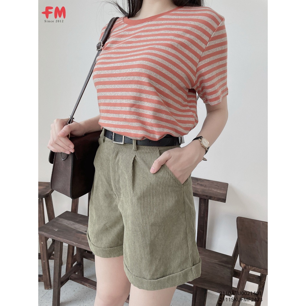 Quần short nữ nhung tăm gập lai CH2210B nữ FM Style 211124606