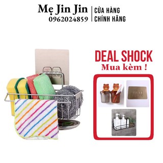 Kệ giỏ đựng miếng rửa chén bát inox dán tường Siêu Chắc, có khay hứng nước.