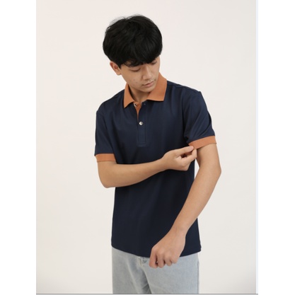 Áo Thun Polo Xanh Đen Nam Basic Cổ Vàng Bẻ Vải Cá Sấu Poly Cao Cấp Chuẩn Form NF002