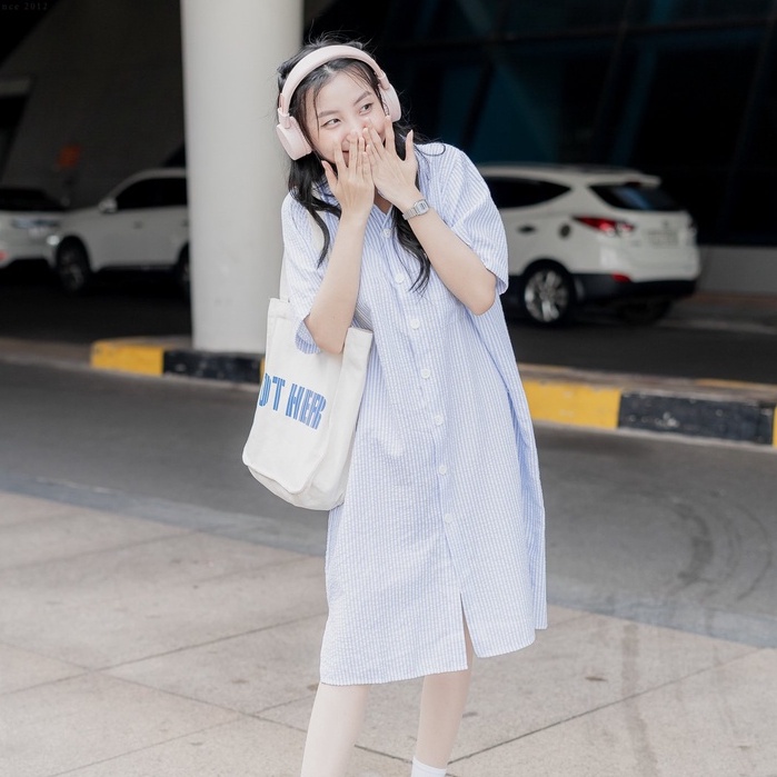 Đầm sơ mi dáng dài FM STYLE suông tay ngắn chất vải mềm mát phong cách ulzzang Hàn Quốc 220314001 | BigBuy360 - bigbuy360.vn