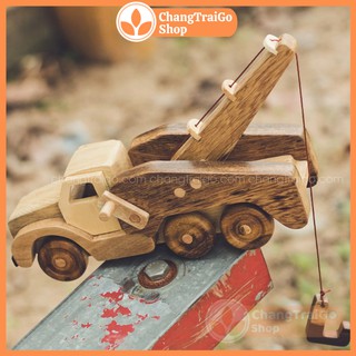Đồ chơi gỗ Xe cần cẩu mô hình, đồ chơi chính hãng Chàng Trai gỗ an toàn cho bé.