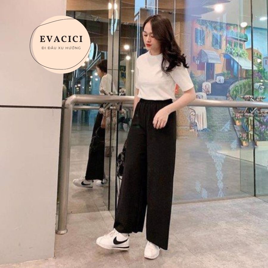 [EVACICI] Quần ống rộng cotton tăm culottes cạp chun sau form Hàn Quốc siêu hack dáng - có nhiều màu.