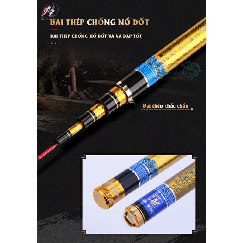 Cần câu tay GM 6H dài 6m3 tải cá 15kg hàng loại 1 Gama Seiko Hoàng Long  chính hãng màu mạ vàng săm hình rồng sang trọng