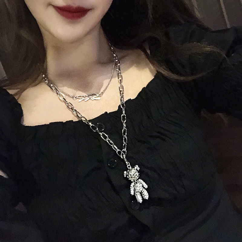 Dây Chuyền Dài Hai Lớp Mặt Hình Gấu Cho Nam Và Nữ