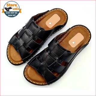 Dép Nam Quai Ngang Trung Niên Da Bò Cao Cấp 65D180