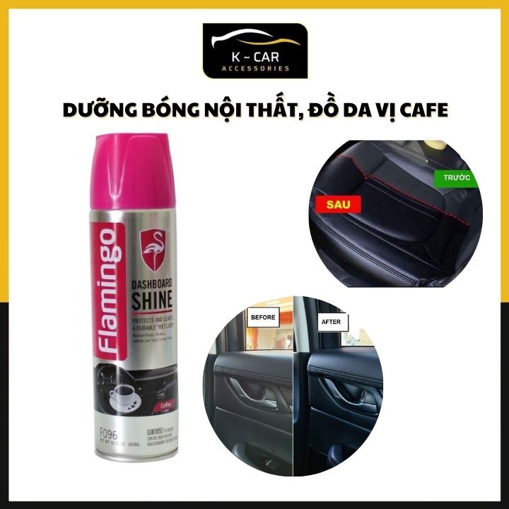 Bình xịt dưỡng bóng nội thất và đồ da ô tô hương cafe - Flamingo F096 500ml - Hàng chính hãng - Kcar