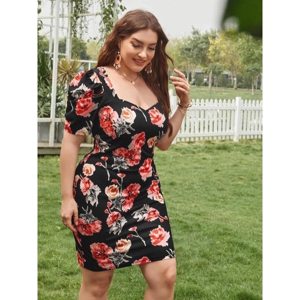 đầm thun đen big size body in hoa bao xinh size 65-105kg