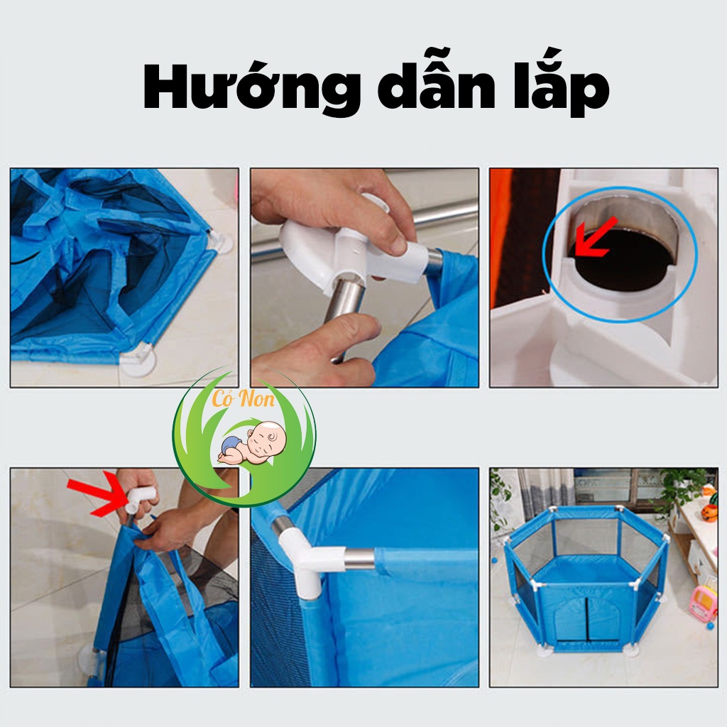 [Tặng kèm 10 bóng nhựa] Nhà banh cho bé hình lục giác khung inox