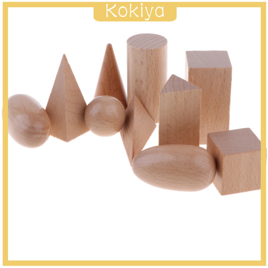 Bộ 10 khối gỗ hình học 3d màu trơn cho bé mẫu giáo