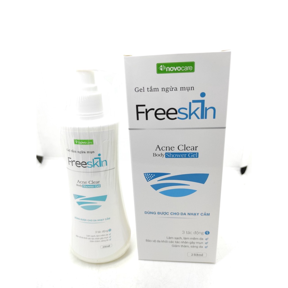 Gel tắm ngừa mụn FreeSkin - Bộ 3 tác động &quot; Làm sạch, mềm da - Bảo vệ da khỏi tác nhân gây mụn - Giảm thâm, sáng da&quot;