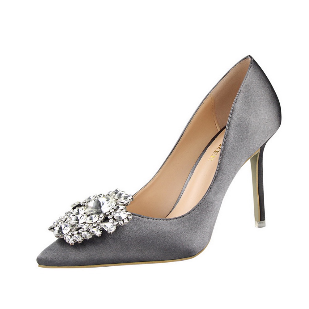 BIGTREE Giày Cao Gót Mũi Nhọn Đính Đá Lấp Lánh Phong Cách Hàn Quốc 10cm 516-5