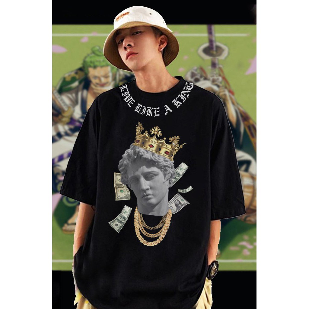 Áo thun tay lỡ Tượng Vua A King, from rộng , nam nữ unisex ,phong cách hottrend mikenco