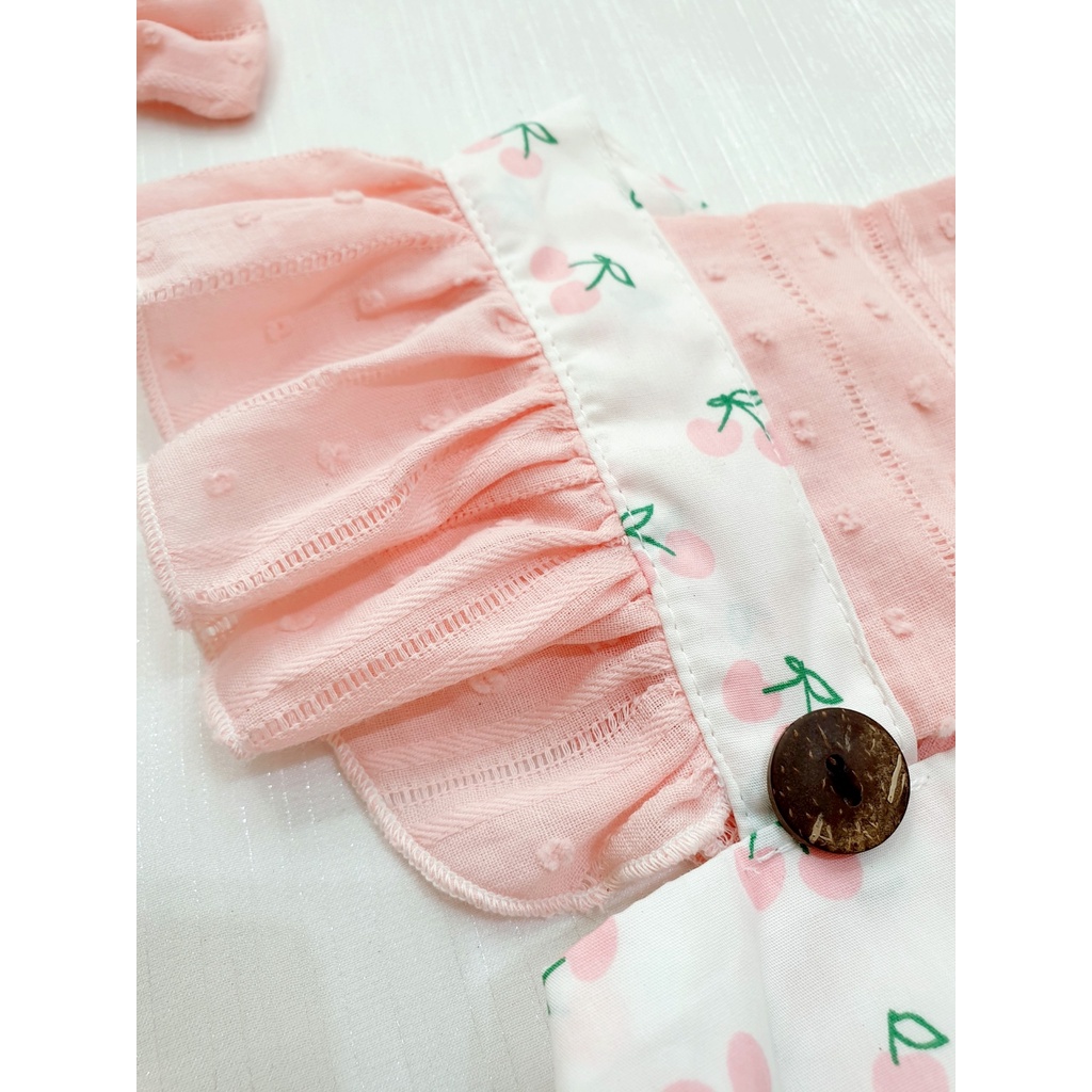 Set Body cherry siêu ngọt kèm turban và giày vải cho bé gái ⚡𝗙𝗥𝗘𝗘𝗦𝗛𝗜𝗣⚡ Hàng thiết kế - Chất liệu mềm mát và an toàn
