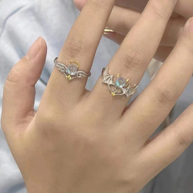 Bộ 2 Nhẫn Đính Đá Mặt Trăng Màu Sắc Cổ Điển Có Thể Điều Chỉnh Kích Thước Cho Cặp Đôi