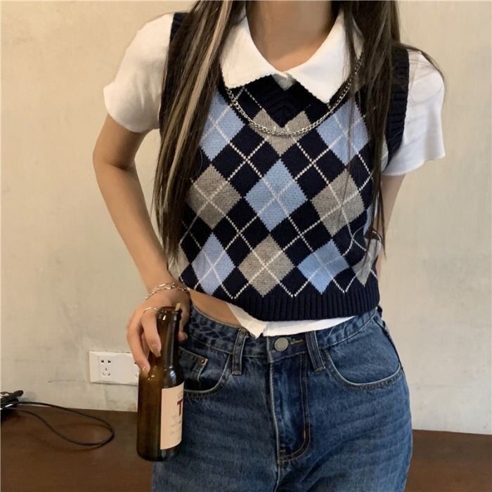 Thời Trang Áo Vest Cổ Chữ V Dáng Ngắn Kẻ Sọc Kiểu Retro Cá Tính Cho Nữ | BigBuy360 - bigbuy360.vn