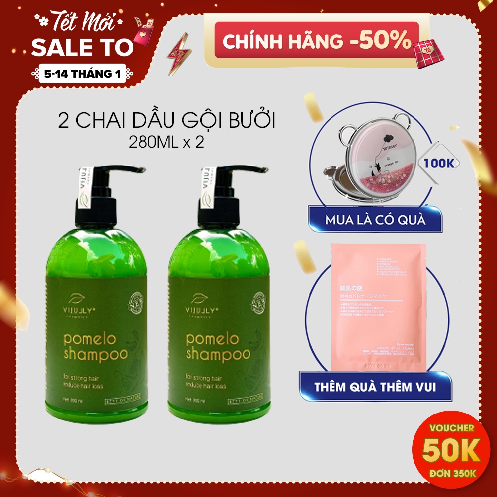 Combo 2 chai Dầu Gội Pomelo Shampo, Dầu gội Bưởi Giúp Ngăn Gãy Rụng &amp; Làm Dày Tóc Dành Cho Da Đầu Nhờn 280ml