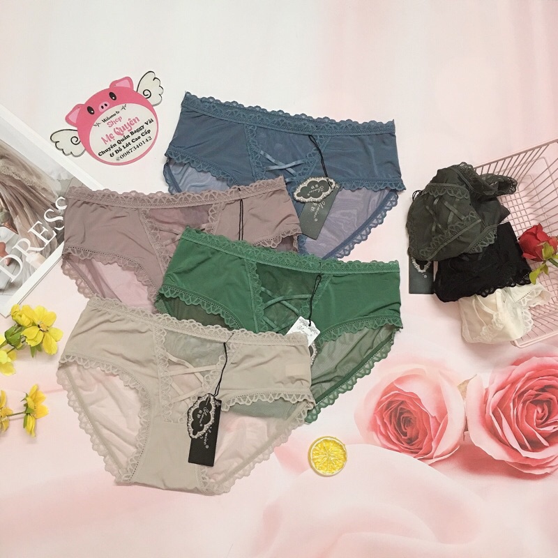 Quần lót ren nữ đan chéo thời trang, chất liệu ren mềm mịn cho cô bé khô thoáng cả ngày