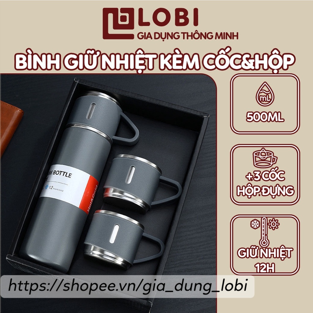 Bộ bình giữ nhiệt inox và cốc uống Ly giữ nhiệt 500ml giữ nhiệt nóng lạnh kèm hộp đựng