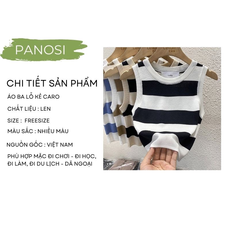 Áo len nữ dáng croptop 3 lỗ kẻ sọc chất đẹp co giãn hàng đẹp PANOSI - A642
