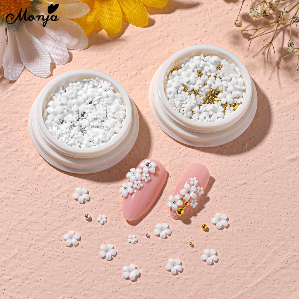 MONJA Hạt Đá 3D Nhiều Kích Thước Bằng Thép Acrylic Trang Trí Móng Tay Nghệ Thuật DIY