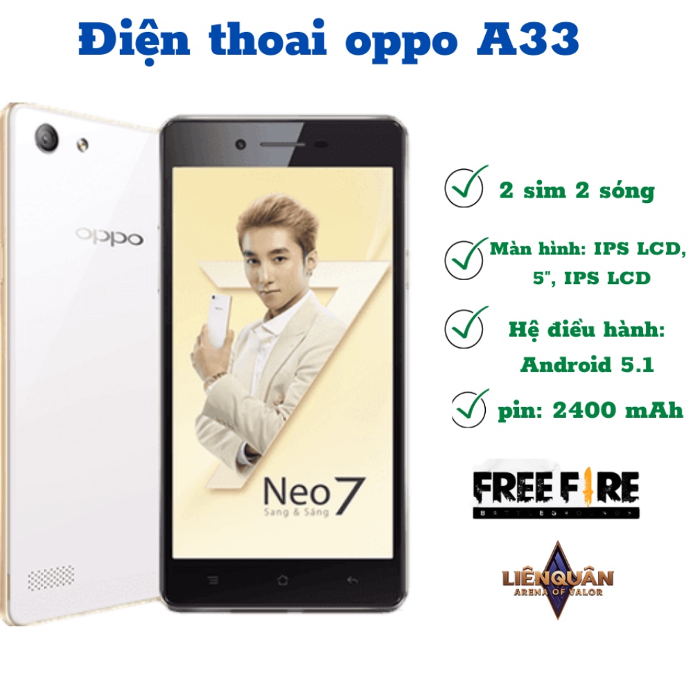 Điện thoại cảm ứng Oppo Neo7 A33 2sim Chính hãng, chiến PUBG/Liên Quân TikTok FB Zalo ngon