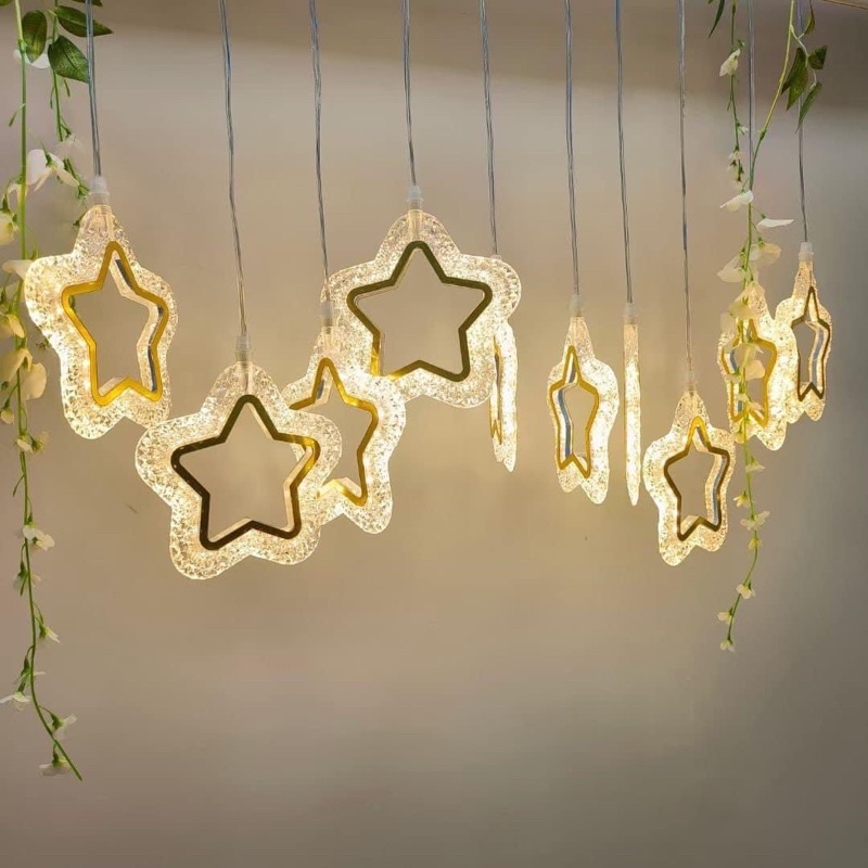 Đèn Led ngôi sao bộ 10 cái treo thả chùm trang trí , Đèn chùm led ngôi sao trang trí , Dây Đèn Led ngôi sao Huydecor