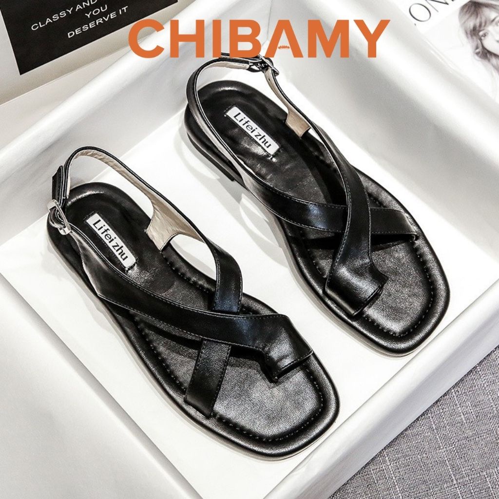 Sandal nữ xỏ ngón 2 quai chéo CHIBAMY, dép quai hậu học sinh đi học. đi chơi, đi biển
