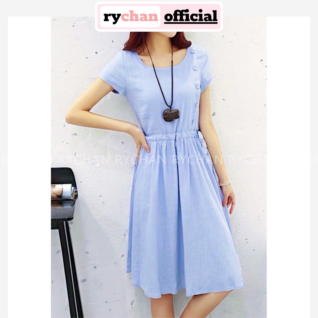 Đầm Nữ Đi Chơi Form Ngắn Xòe Cổ Thuyền Rút Eo Có Túi Màu Đỏ Xanh - DX9790