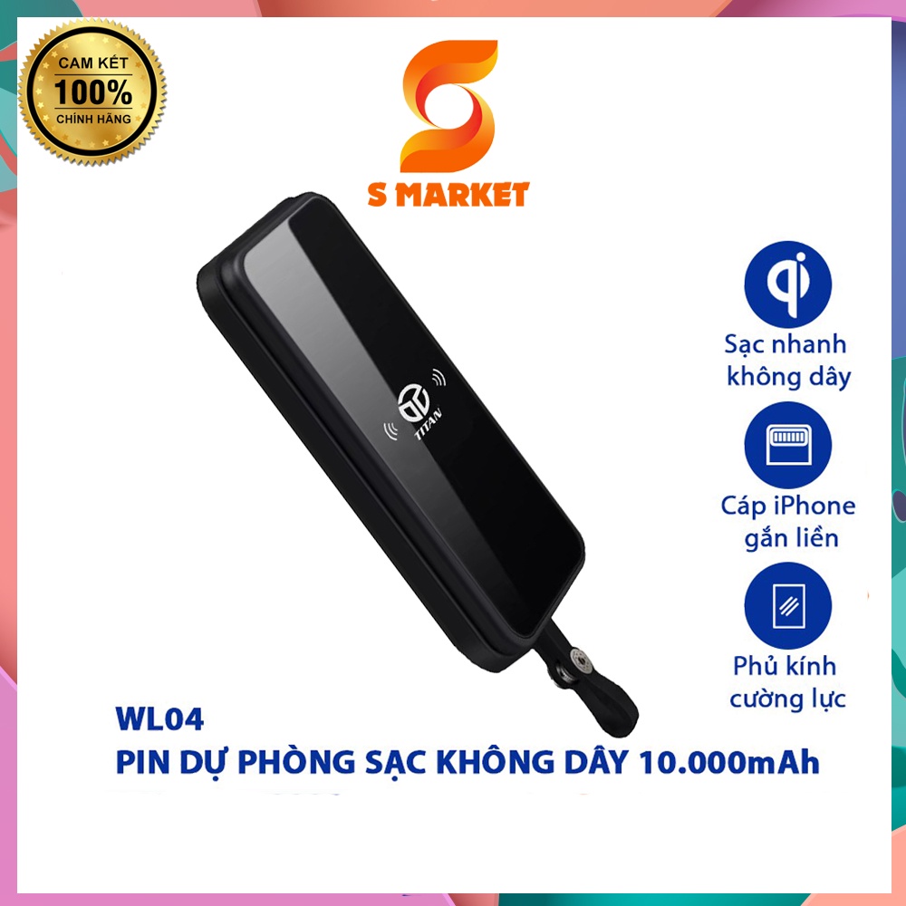 Pin sạc dự phòng không dây kèm cáp Titan WL04