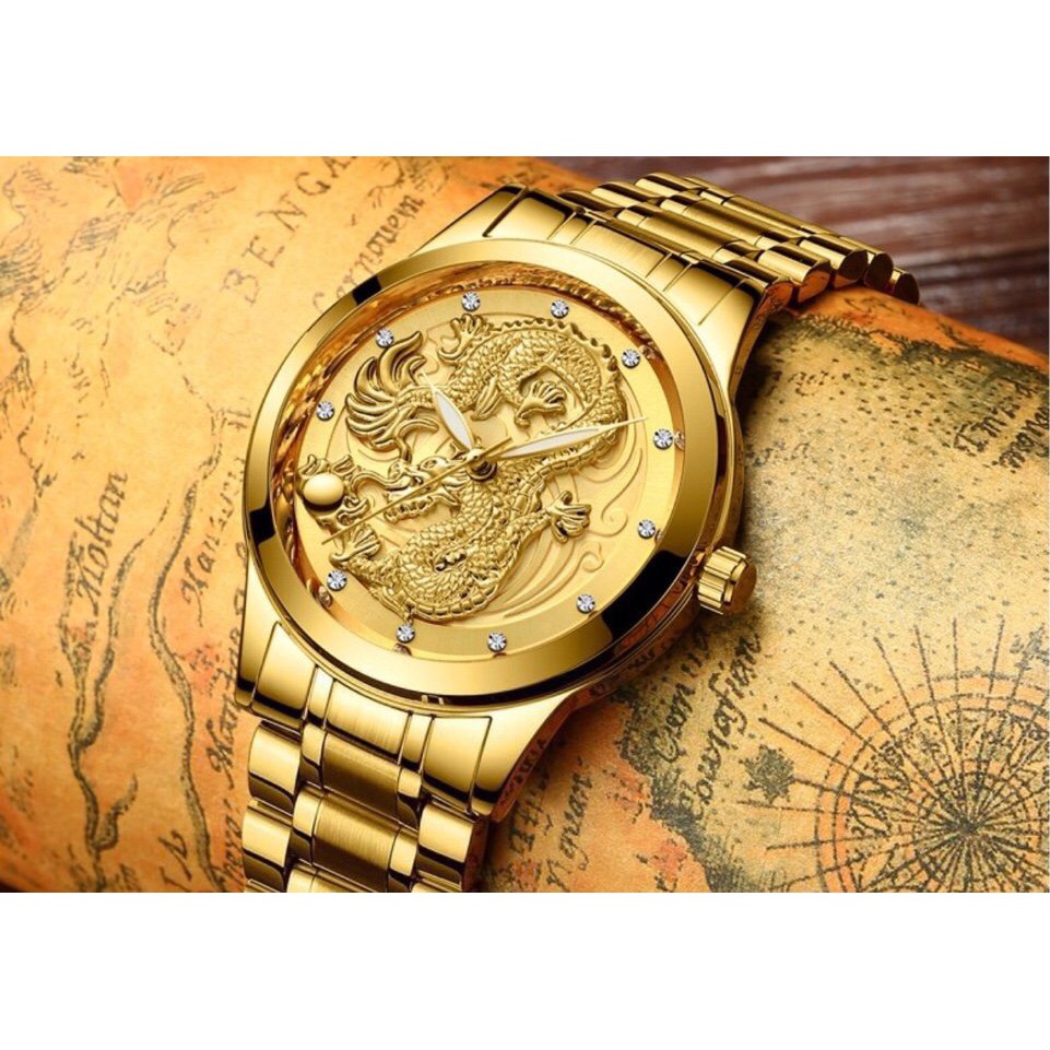 Đồng hồ cặp nam nữ dây thép thương hiệu FNGEEN Mặt Rồng Vàng (Dây Vàng, Mặt Vàng) | BigBuy360 - bigbuy360.vn