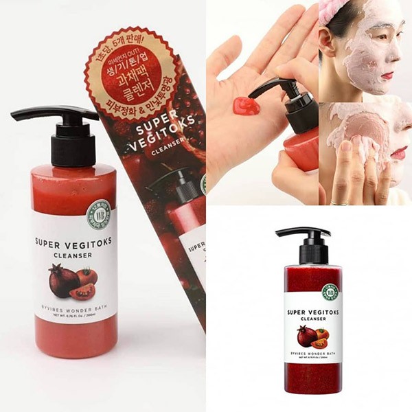 Sữa rửa mặt sủi bọt thải độc chiết xuất rau củ Byvibes Wonder Bath Super Vegitoks Cleanser Red 300ml - Đỏ