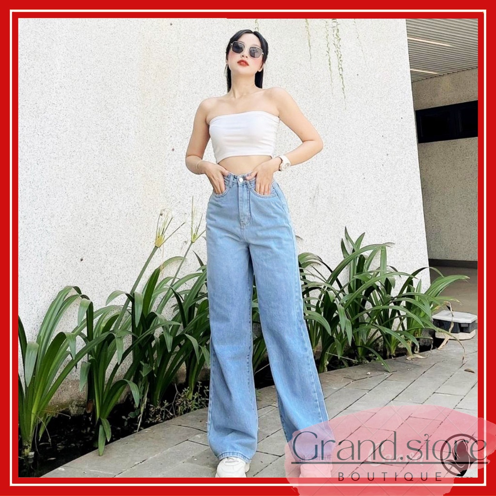 Deal sốc- Quần bò nữ - quần jeans ống rộng lưng cao, vải bò dày đẹp , không giãn ,dáng suông