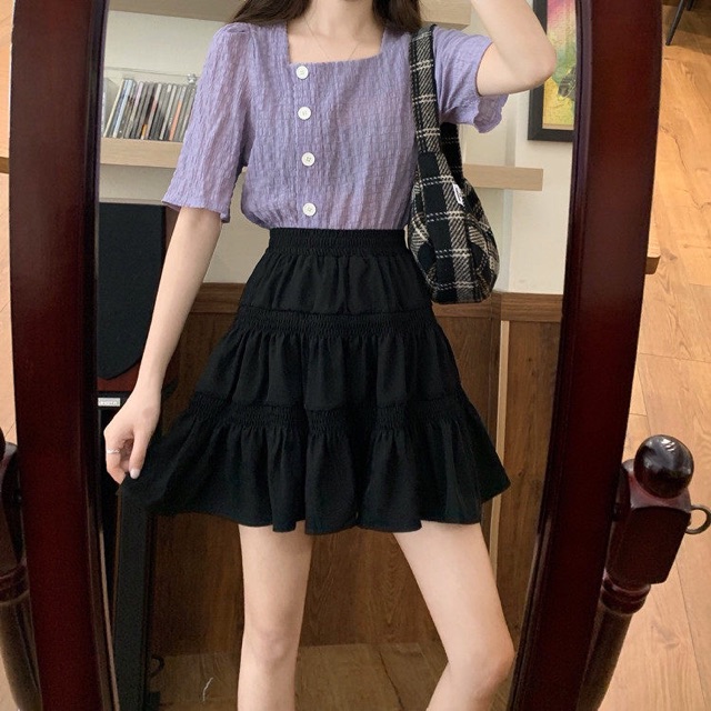 Chân Váy Chữ A Lưng Cao Màu Trơn Phong Cách Hàn Quốc | BigBuy360 - bigbuy360.vn