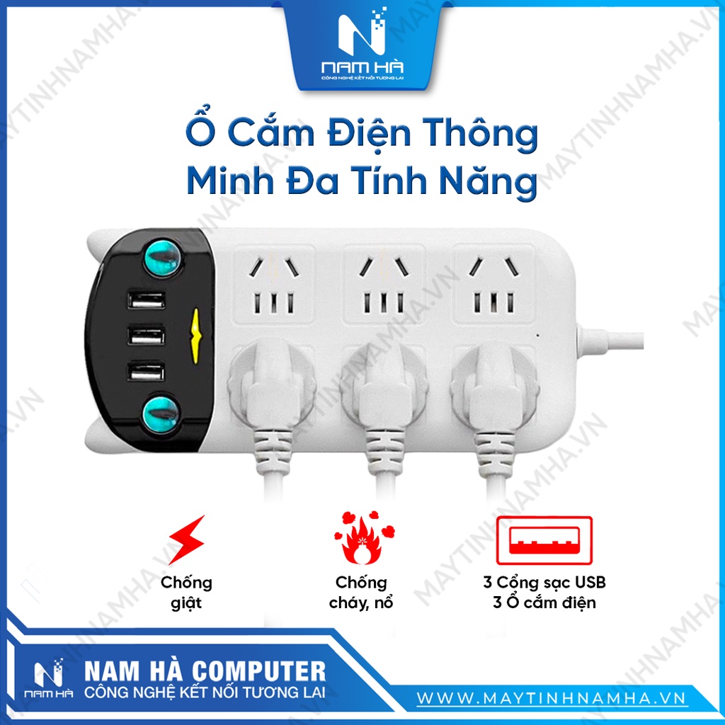 Ổ Cắm Điện Thông Minh Đa Tính Năng Chống Giật, Ổ Điện 2-3 Cổng Có Đầu Cắm USB Chống Cháy Nổ Chính Hãng GOLDEER