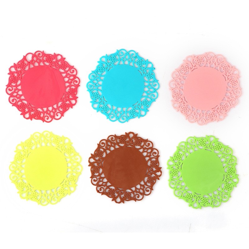 Tấm Lót Ly Trà Bằng Silicone Cách Nhiệt Chống Trượt Thiết Kế Đục Lỗ Tiện Dụng
