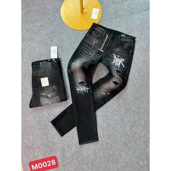 Quần jean nam vá da cao cấp đen xám  thời trang chuẩn đẹp vải tốt co dãn