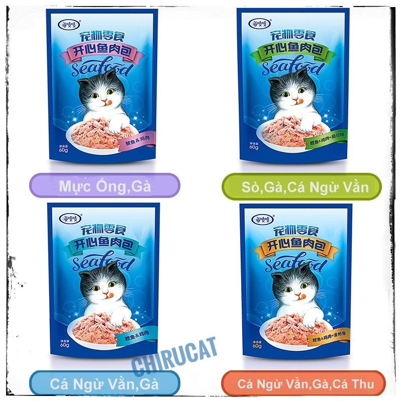 Pate Happy Akachan Cá Ngừ,Gà,Sò,Mực Ống Nhuyễn Mịn Gói 60gr