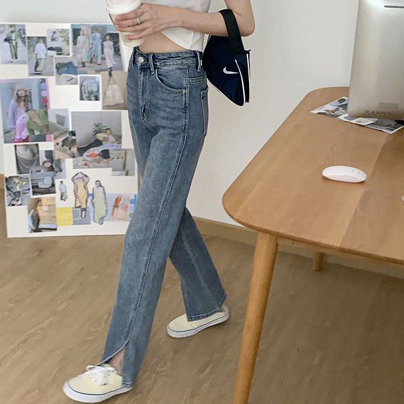 CHẤT ĐẸP - Quần Jean Cạp Cao Hack Dáng Ống Rộng Xẻ Tà - Style 2021 - Q012 (Màu Classic Blue)
