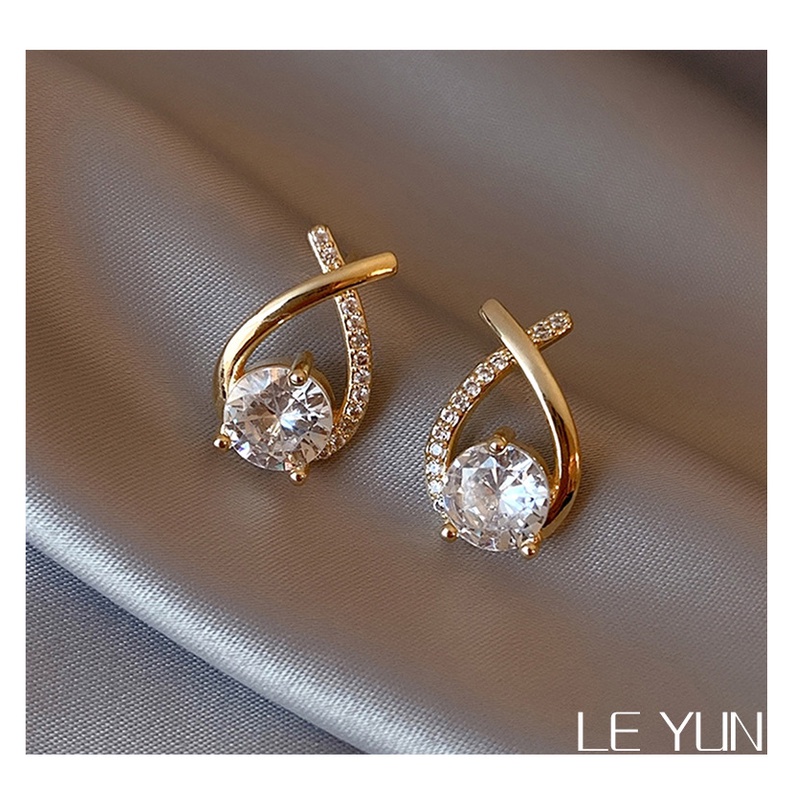 Bông tai nhỏ đính đá, kim bạc 925, mạ vàng 14k
