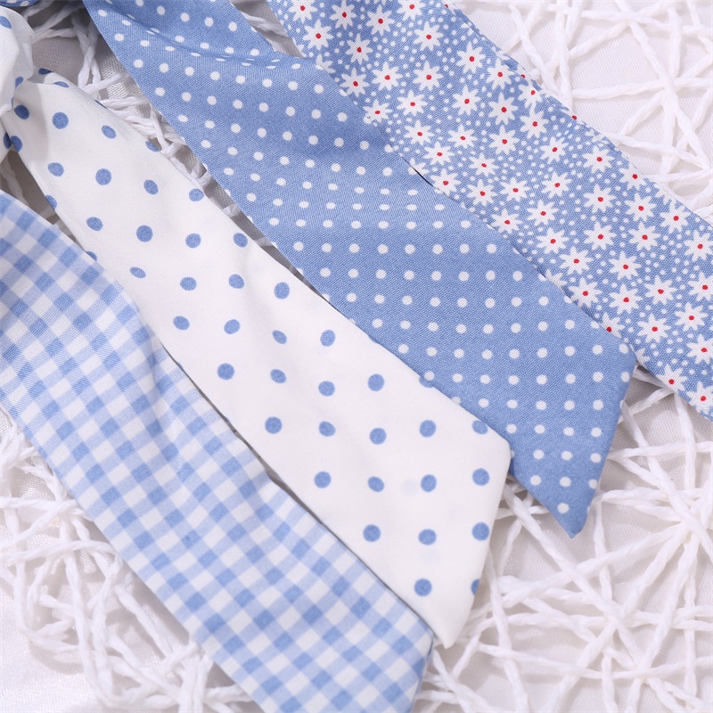 Dây cột tóc phối ruy băng thắt nơ họa tiết hoa / kẻ sọc caro đáng yêu